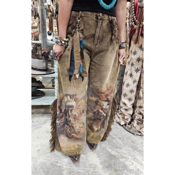 Fringe Detail Brown Jeans